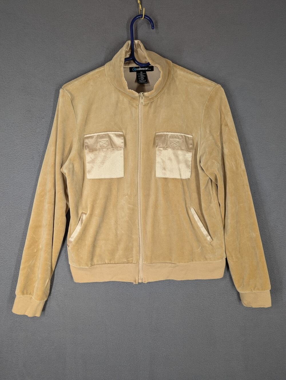 Coolwear Jacket Womens XL Beige Full Zip Velour Vintage